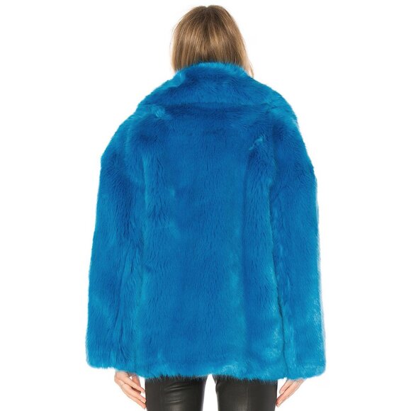 💥INSANELY BEAUTIFUL💥DVF Luxurious Collared Faux Fur Jacket in Cerulean Blue - Picture 3 of 16